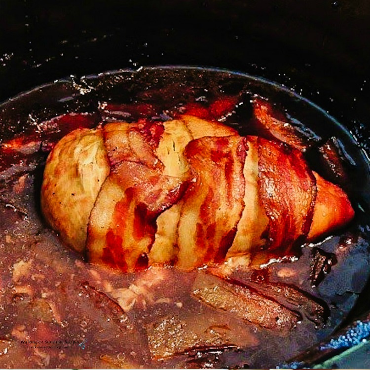 Bacon Wrapped Chicken cooked in crock pot