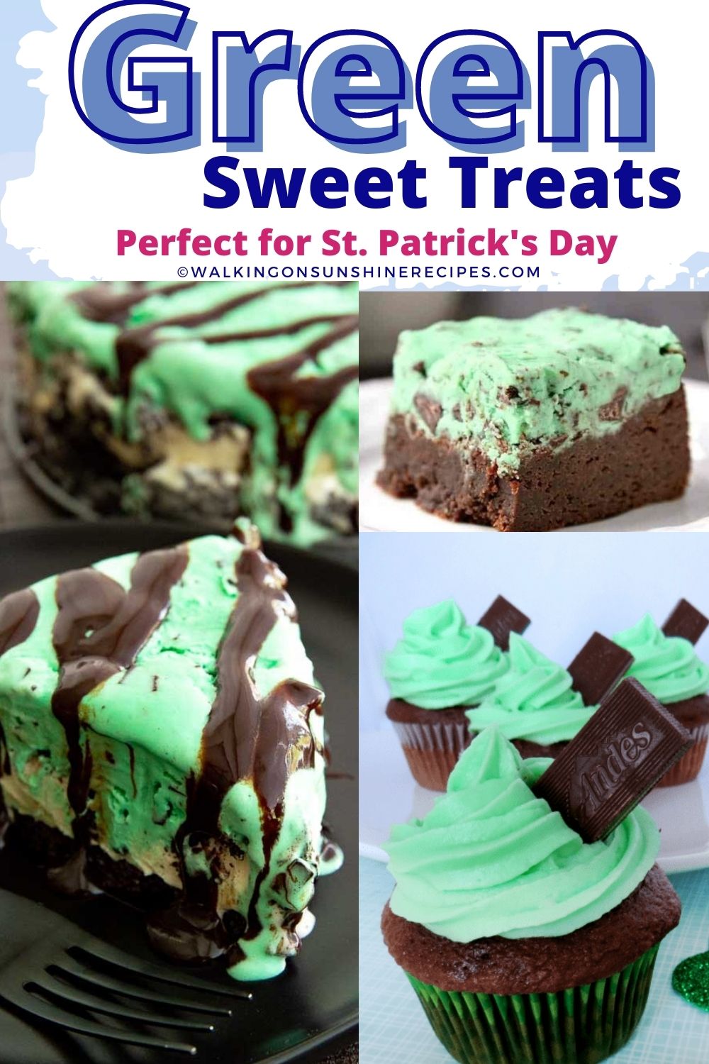 Green mint pie, brownies and cupcakes
