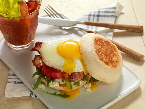 English Muffins with egg on top for breakfast