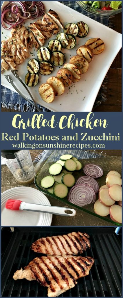 My family's favorite go-to meal with this easy Italian dressing grilled chicken and vegetables recipe from Walking on Sunshine. 
