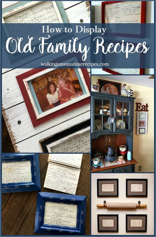 How to Display Old Family Recipe Cards by framing them as kitchen art for your home from Walking on Sunshine. 