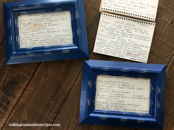 Recipe Cards in Blue Frames from Walking on Sunshine