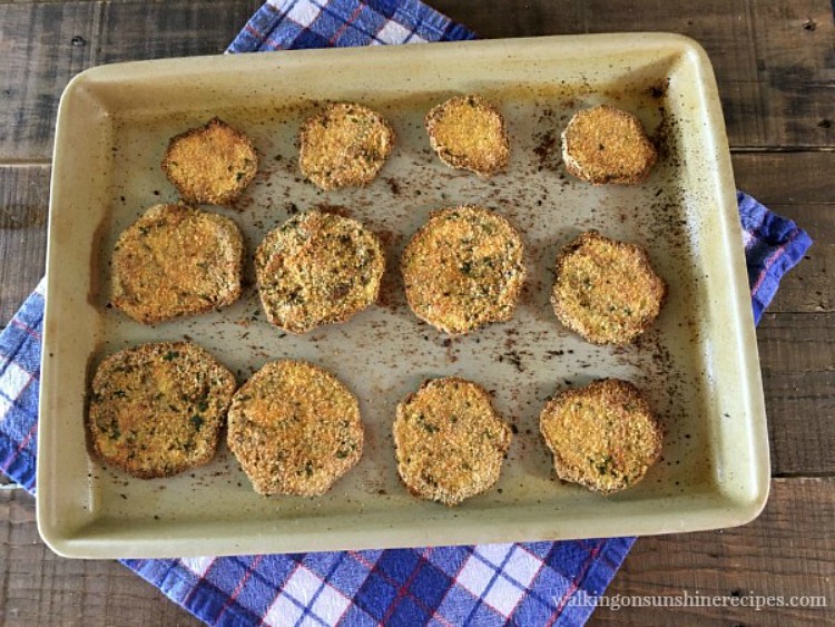 crispy baked eggplant on large baking tray. 