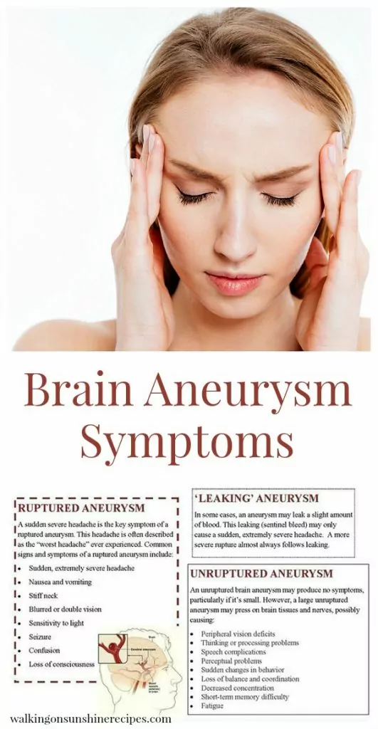 Signs and symptoms of a brain aneurysm featured on Walking on Sunshine.