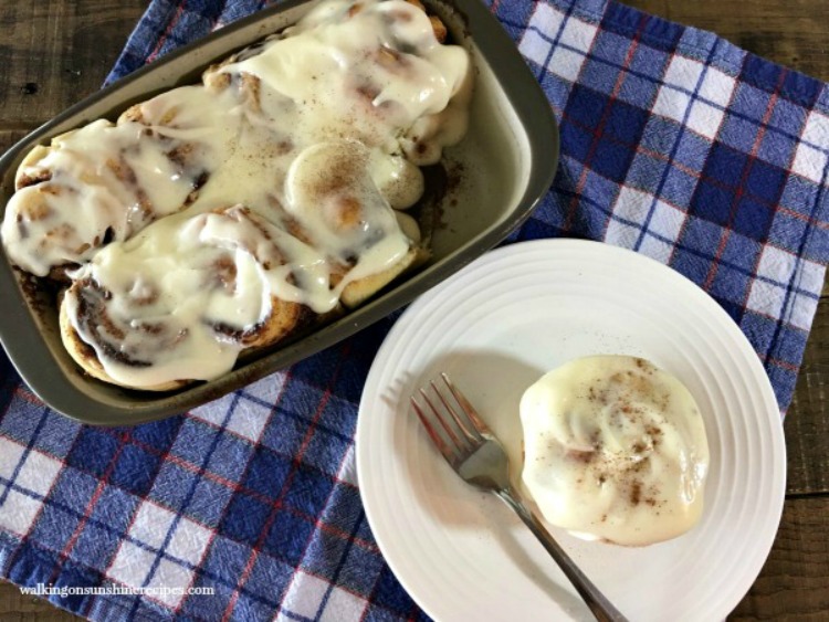 Cinnamon Rolls from Frozen Bread Dough plated from Walking on Sunshine