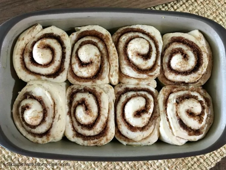 Homemade Cinnamon Rolls risen and ready for the oven from Walking on Sunshine