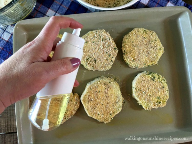 Spray the eggplant slices using non-stick cooking spray or an oil spritzer.