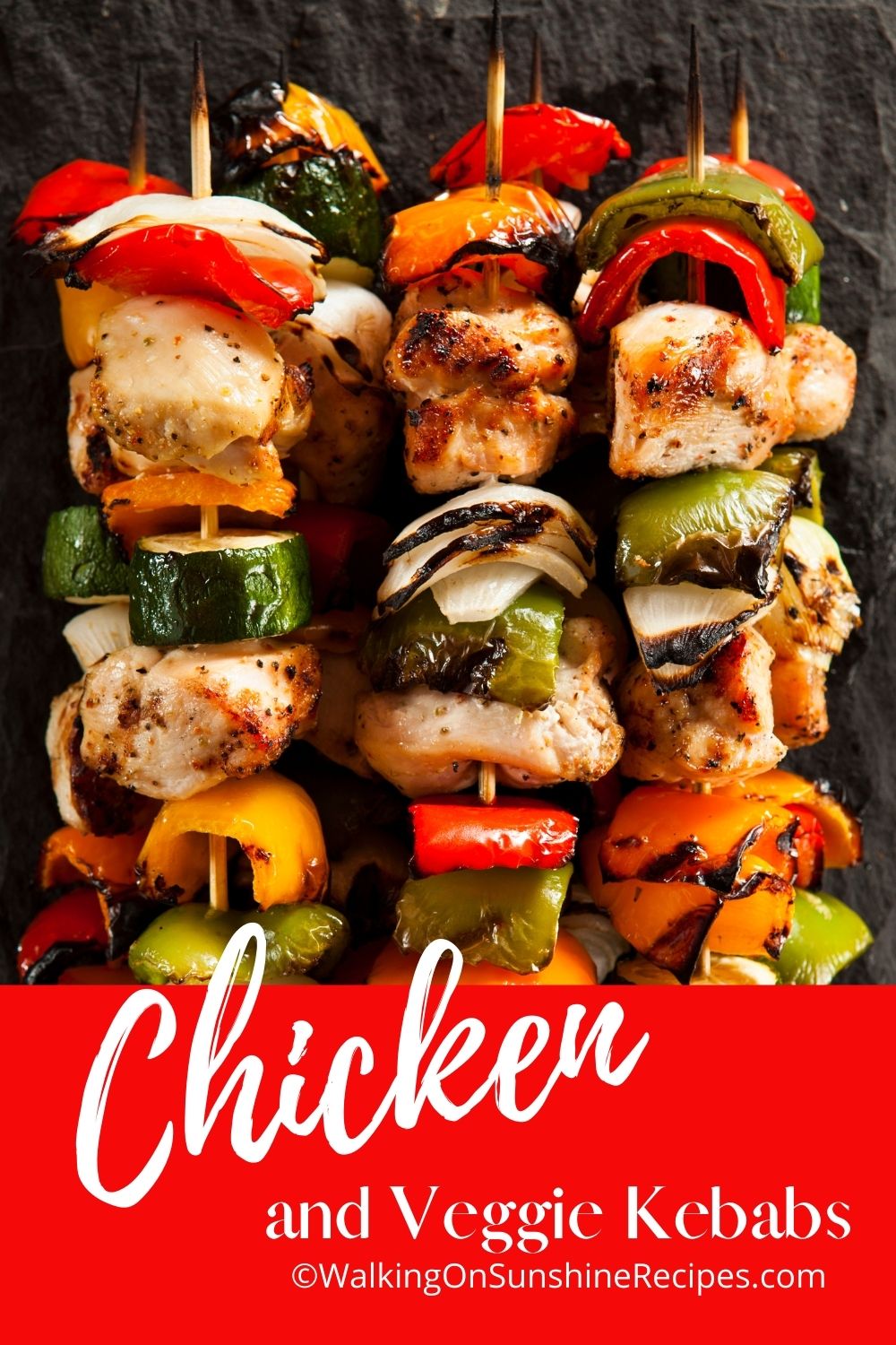 grilled chicken kabobs with vegetables.