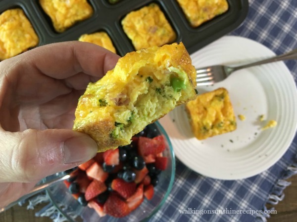 Close up of Scrambled Egg Muffins with Broccoli, Ham and Cheese from Walking on Sunshine