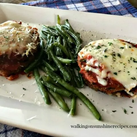 Healthy Baked Eggplant Parmesan FEATURED photo from Walking on Sunshine