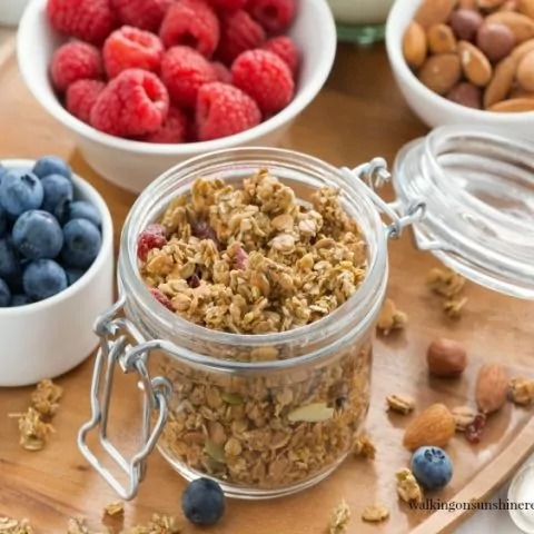Homemade Stove Top Granola with fruit and nuts from Walking on Sunshine Recipes