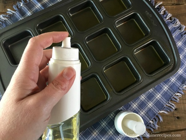 Spray the Muffin Tins with non-stick spray from Walking on Sunshine
