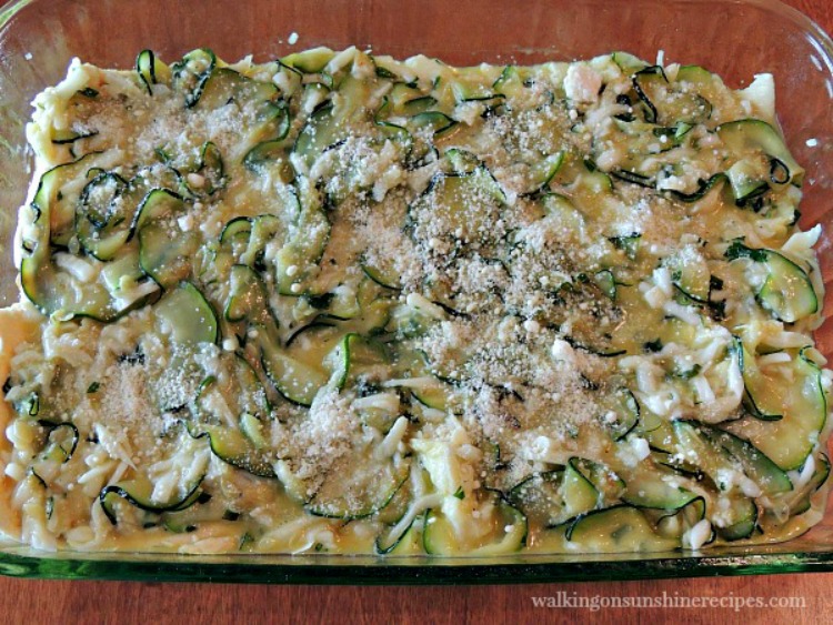 Zucchini Crescent Roll Pie ready for oven in baking dish