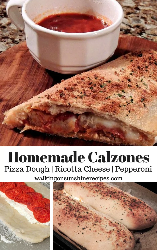 Homemade Calzones made with pizza dough, ricotta cheese and pepperoni from Walking on Sunshine Recipes. 