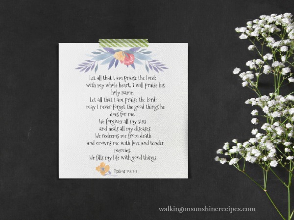 FREE Printable of Psalms 103 from Walking on Sunshine. 