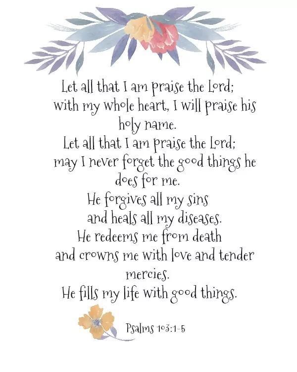 FREE Printable of Psalms 103 from Walking on Sunshine. 