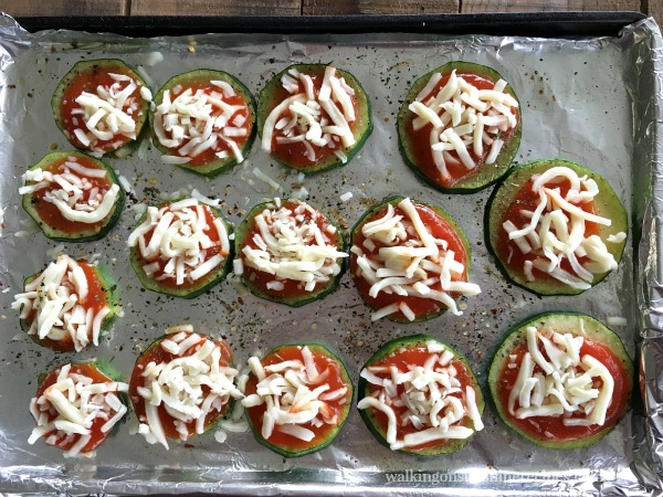 Add Mozzarella Cheese to Zucchini Pizza Bites from Walking on Sunshine