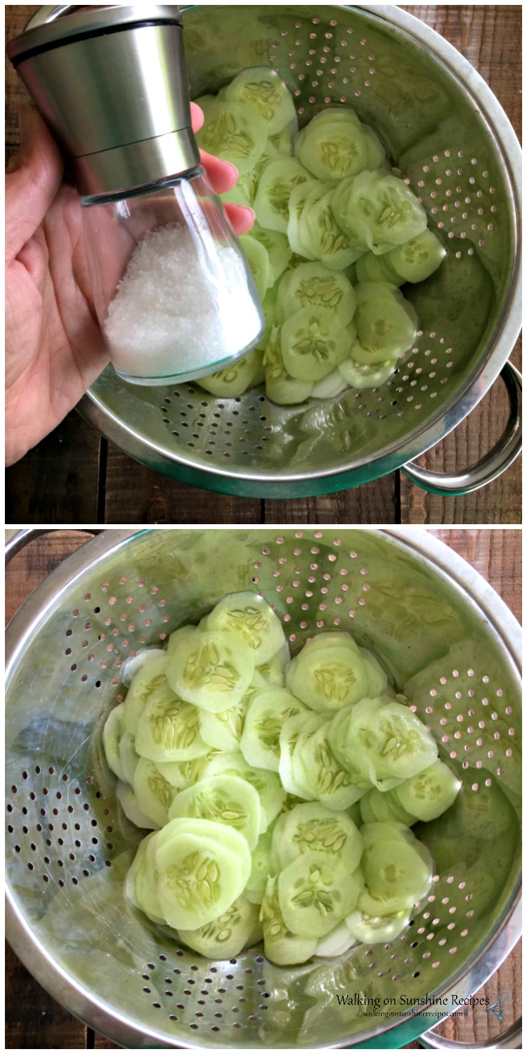 Salt the cucumbers generously for Oma's German Cucumber Salad from WOS