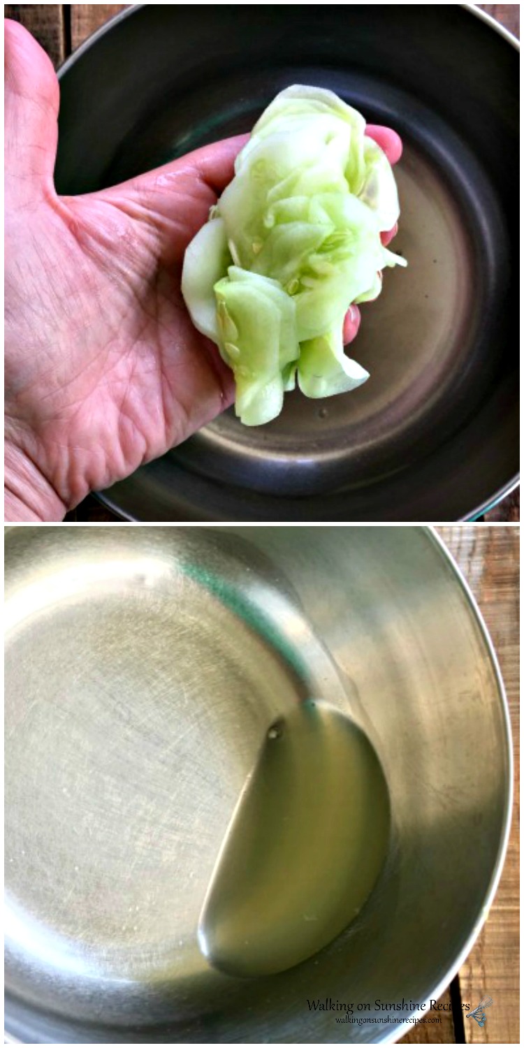 Squeeze the cucumbers dry for Oma's German Cucumber Salad