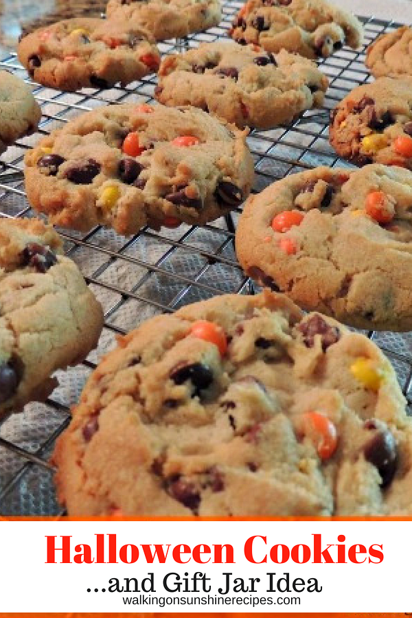 Halloween Cookies with colorful candy pieces are delicious and make a great gift in a mason jar for family, friends, even teachers. Halloween Cookies with Colorful Candy Pieces
