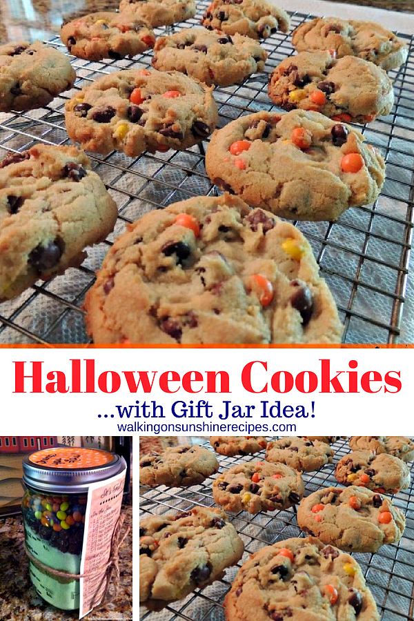 Halloween Cookies with colorful candy pieces are delicious and make a great gift in a mason jar for family, friends, even teachers. Halloween Cookies with Mason Jar Gift Idea