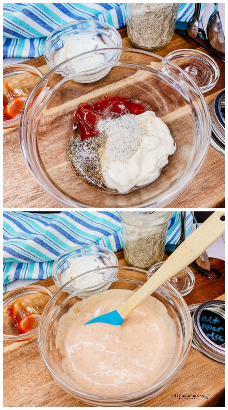 Fry Dipping Sauce ingredients in bowl and combined together 