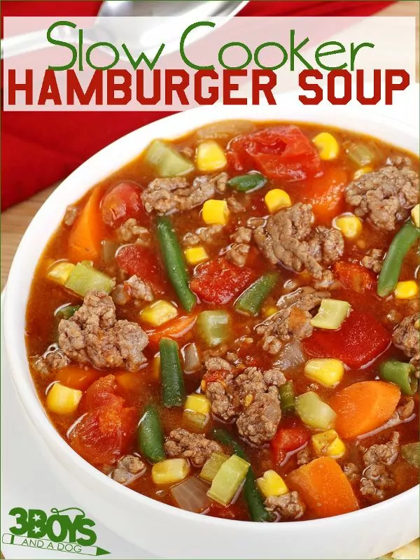 Slow Cooker Hamburger Soup from 3 Boys and a Dog