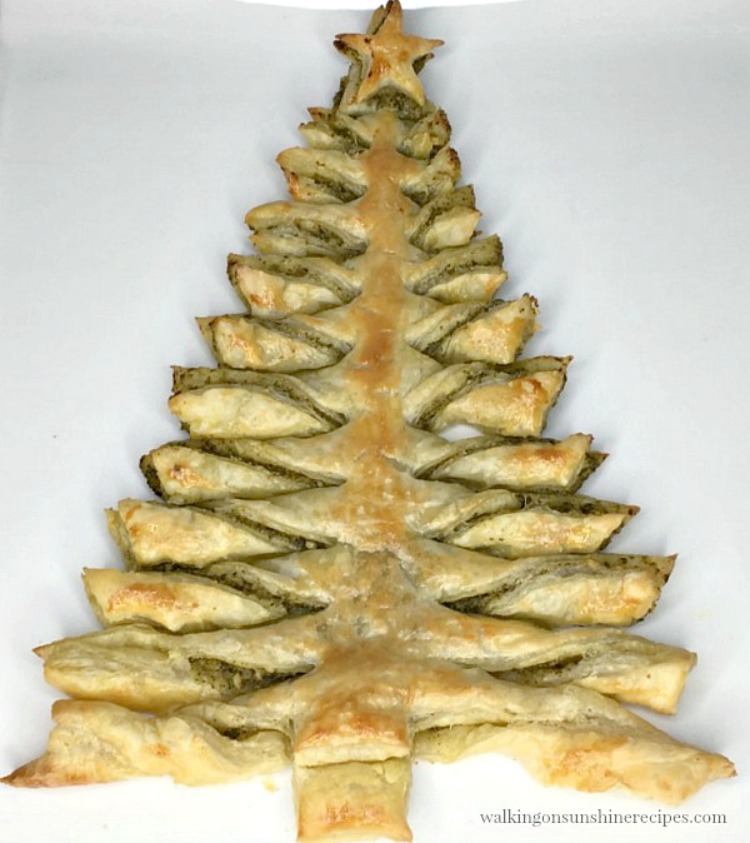 Christmas Tree Puff Pastry Appetizer ready to serve from Walking on Sunshine Recipes. 