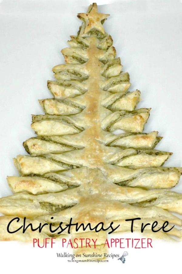 Christmas Tree Appetizer made out of puff pastry and pesto sauce. 