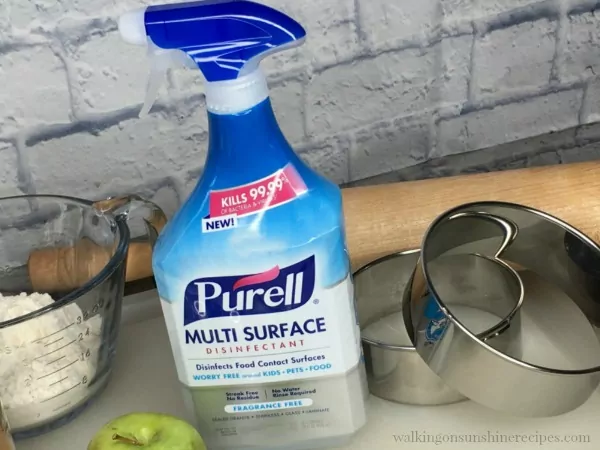 Purell Multi Surface Disinfectant is safe to use on food prep surfaces from Walking on Sunshine Recipes. 