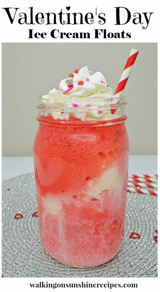 Valentine's Day Ice Cream Floats with Strawberry and Vanilla Ice Cream from Walking on Sunshine Recipes