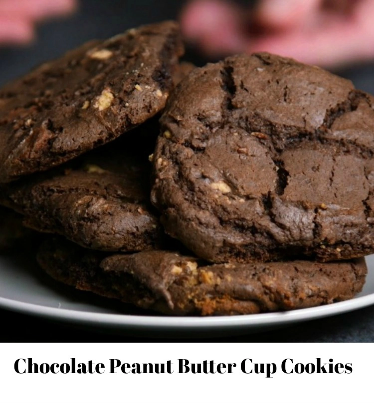 chocolate Peanut Butter Cup Cookies with text