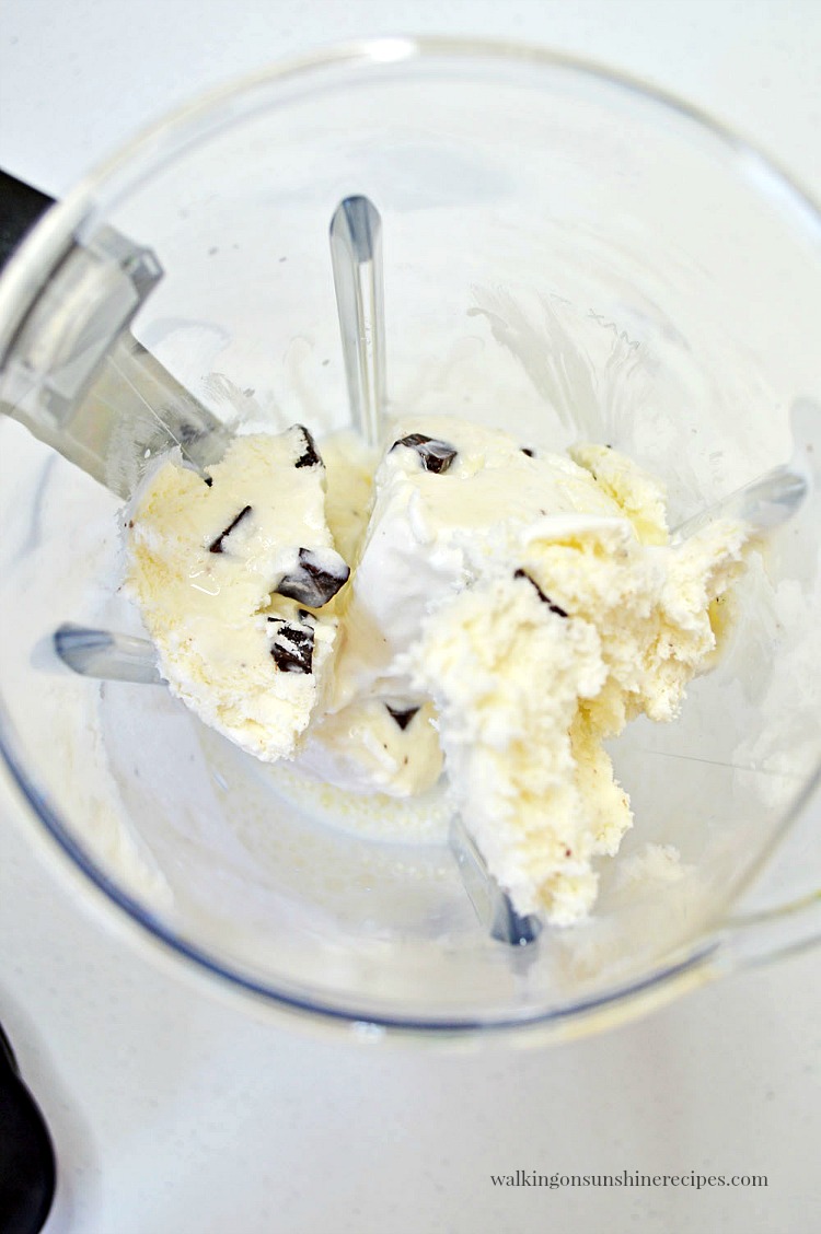 Add the ice cream to the blender for the Mint Chocolate Chip Milkshake