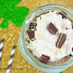 Closeup of Chocolate Chip Mint Milkshake with whipped cream and candy pieces from Walking on Sunshine Recipes