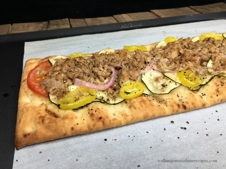 Closeup of Starkist Tuna Flatbread Pizza from Walking on Sunshine Recipes