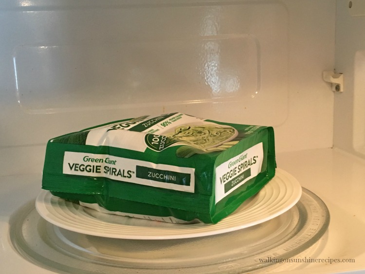 Green Giant Veggie Spirals cooking in microwave. 