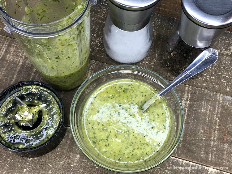 Homemade chimichurri sauce made in small blender. 