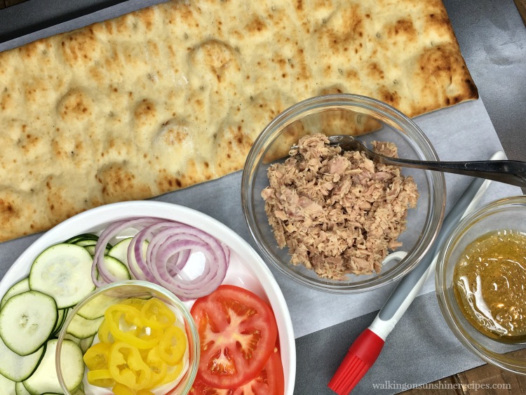 Ingredients laid out for Tuna Flatbread Pizza