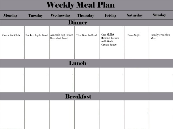 One Bowl Recipes Weekly Meal Printable Calender