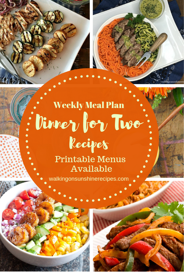 Dinner for Two Easy Recipes with Printable Menu | Weekly Meal Plan