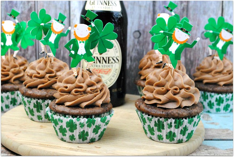 Guinness Cupcakes with Sweet Cream Chocolate Frosting from Kelly Stilwell