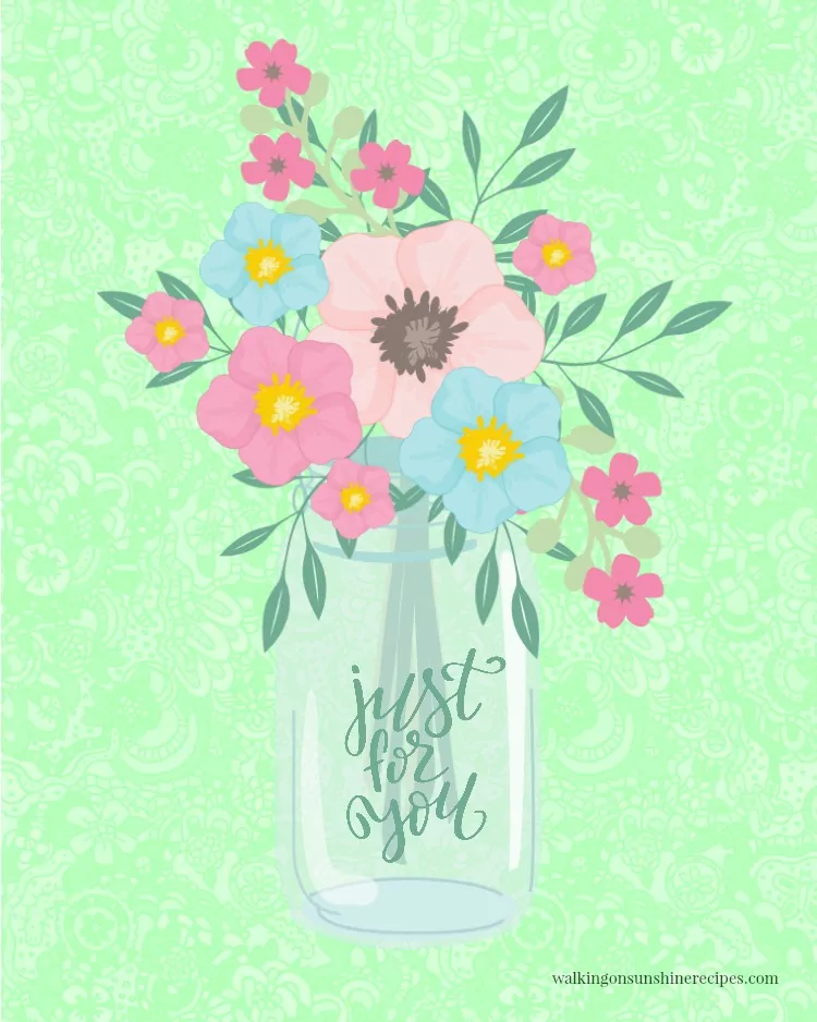 Mason Jar with Flowers Spring Printable available from Walking on Sunshine Recipes. 