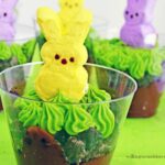 Marshmallow Peeps Pudding Cups with Oreo Cookie Crumbs from Walking on Sunshine Recipes
