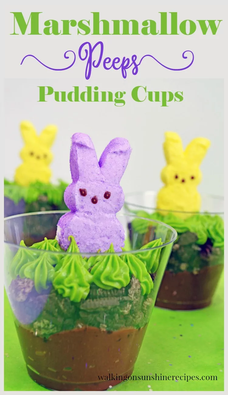 Marshmallow Bunny Peeps Pudding Cups from Walking on Sunshine Recipes Pinnable Image