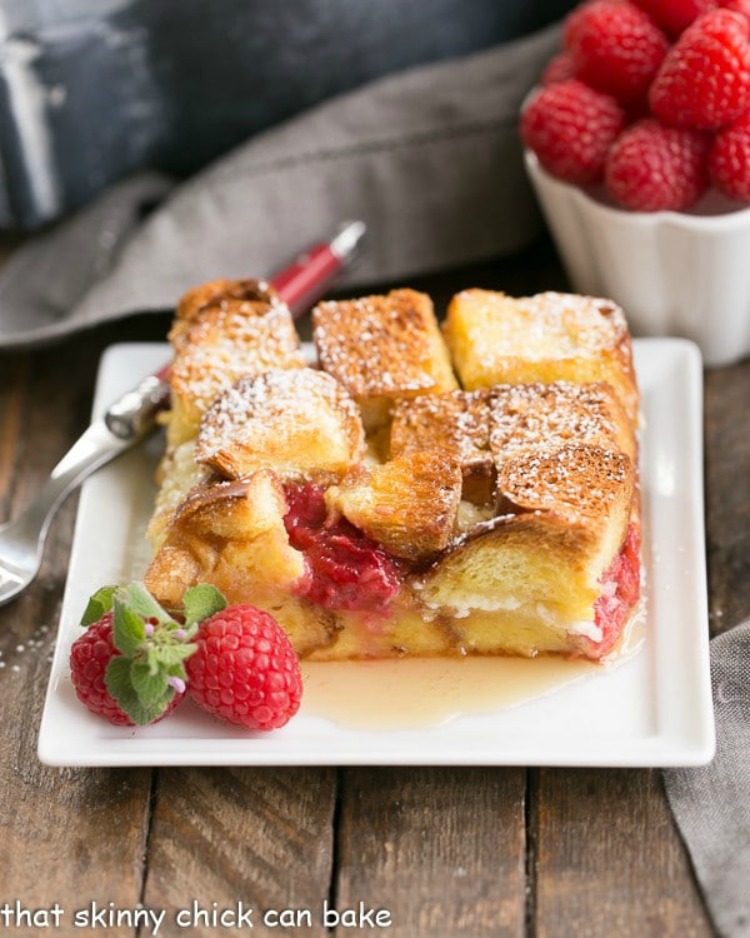 Raspberry Mascarpone French Toast Casserole frmo That Skinny Chick Can Bake