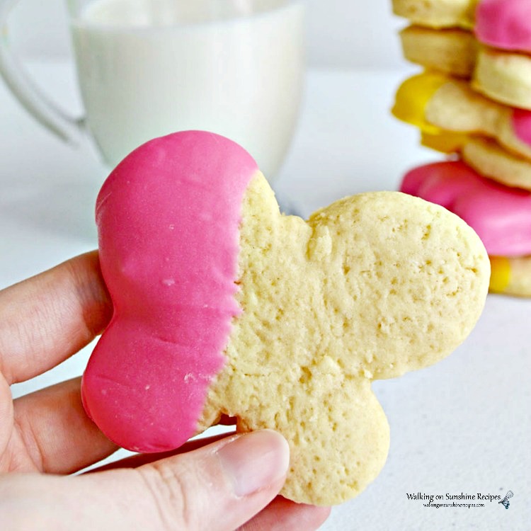 Closeup of butterfly cut out sugar cookie dough.