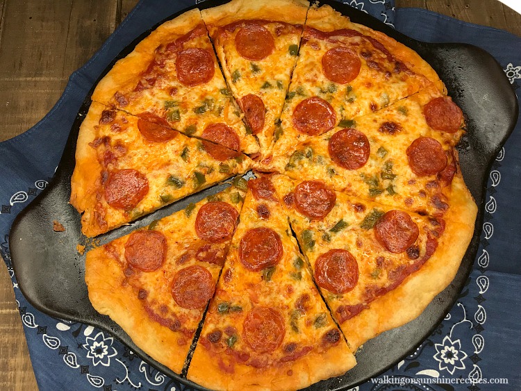 Beer Dough Pizza Crust baked with pepperoni from Walking on Sunshine Recipes