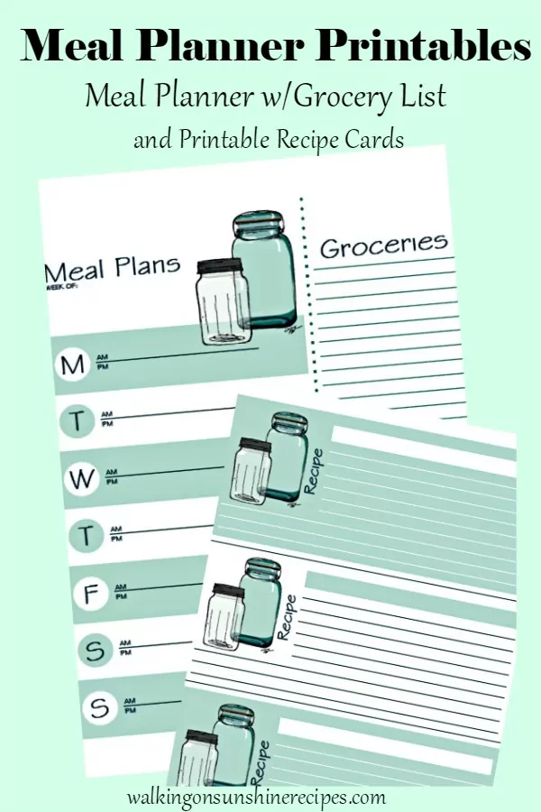 Meal Planners with Grocery List Printables from Walking on Sunshine Recipes