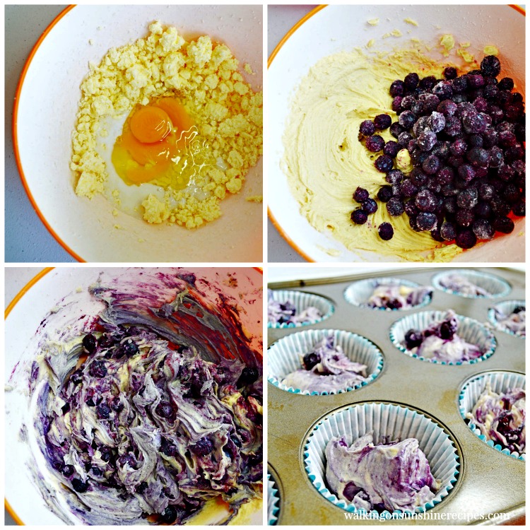 Process photos for Homemade Blueberry Muffins with Streussel Topping from Walking on Sunshine Recipes