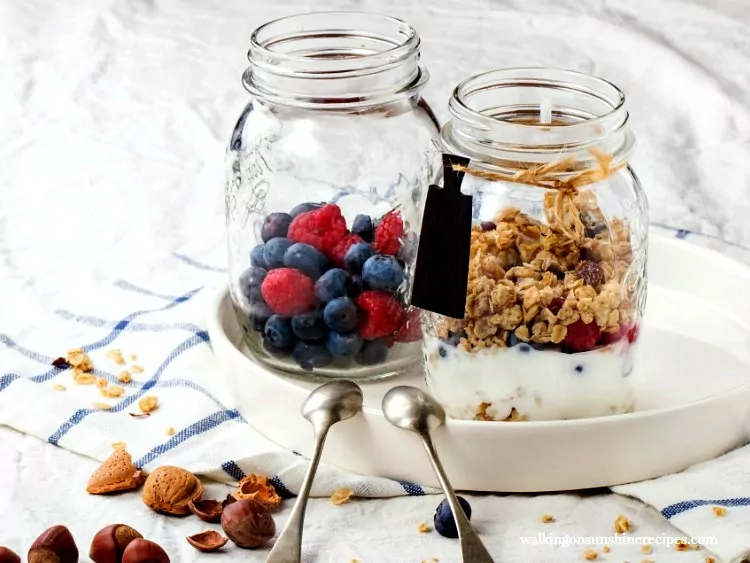 Yogurt, Fruit and Granola Breakfast Parfaits featured on Walking on Sunshine Recipes